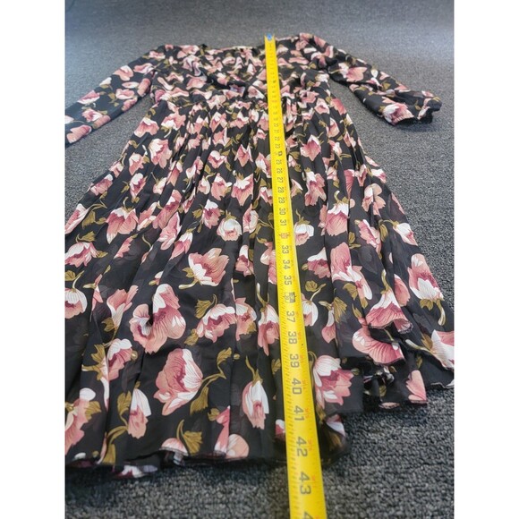 Indigo Rose Size PL Pink Floral Print Long Sleeve Lined Midi Dress Elastic Waist - Picture 11 of 15